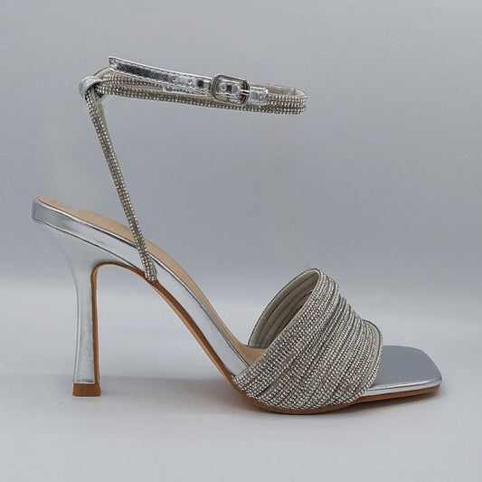 Diamante Embellished Strappy Heeled Sandals with Ankle Tie | Women's Chic Heels | DeepsLondon