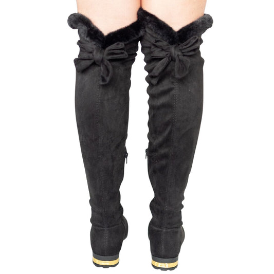 IVY WOMEN'S BLACK SUEDE OVER THE KNEE FUR BOOTS