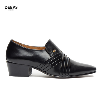 CONOR - MEN'S LUCINI CUBAN HEEL FORMAL CASUAL PARTY WEDDING LEATHER SHOES BLACK
