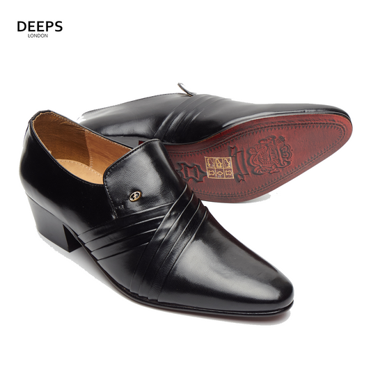 CONOR - MEN'S LUCINI CUBAN HEEL FORMAL CASUAL PARTY WEDDING LEATHER SHOES BLACK
