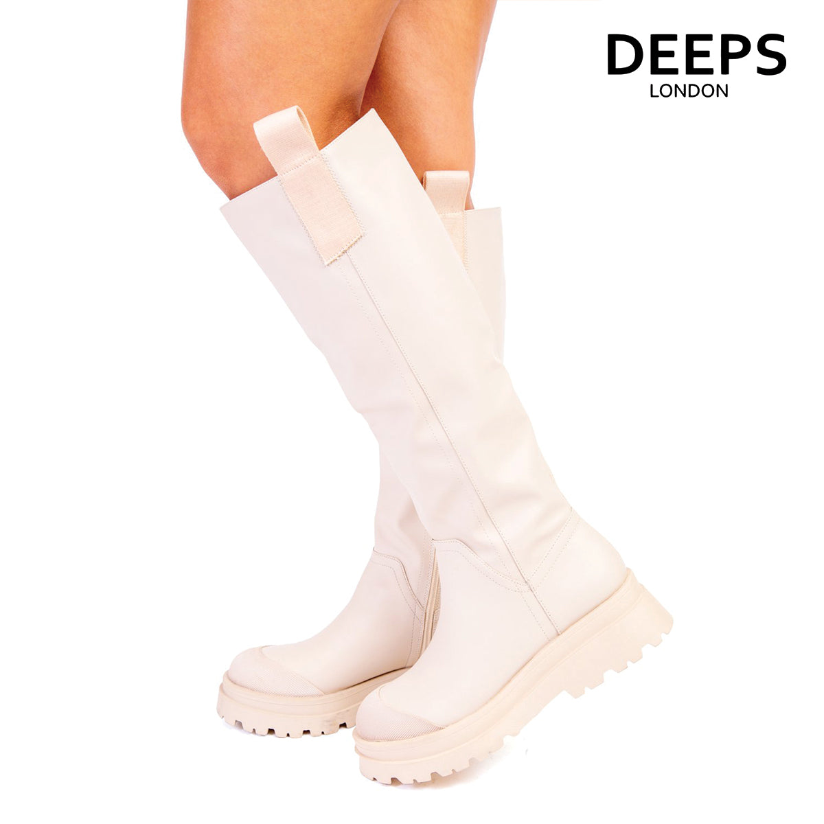 SIA CHUNKY SOLE WELLY BOOTS CREAM