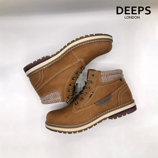 ORIGINAL DENIM COLLECTION MEN'S SYNTHETIC NUBUCK LACE UP ANKLE BOOTS BROWN