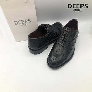 WATSON MENS LACE UP BROGUE SHOES BLACK LEATHER