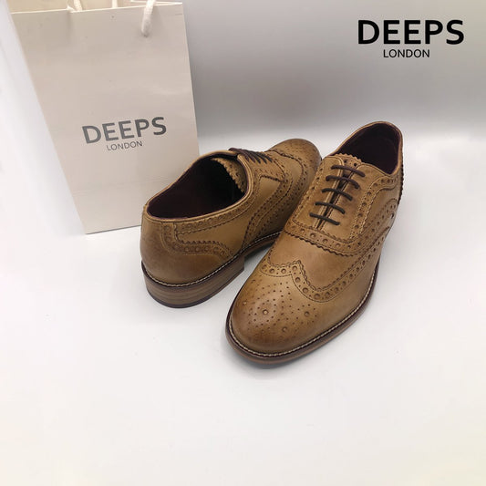 WATSON MENS LACE UP BROGUE SHOES TAN LEATHER TWEED