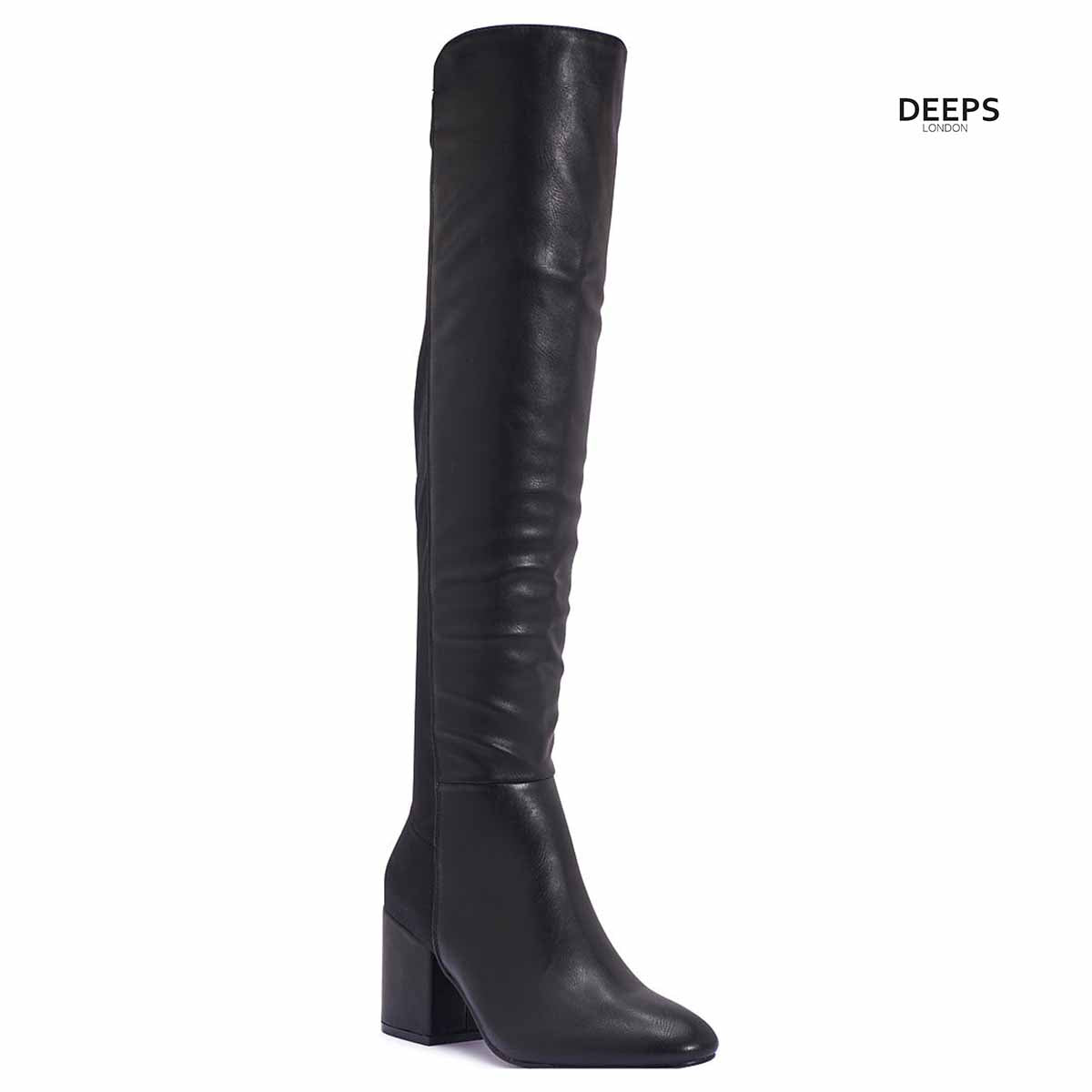 NOELLE KNEE HIGH BLOCK HEELED STRETCH BOOTS