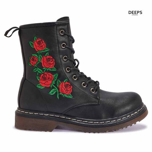 WINX LACE-UP ANKLE BOOTS WITH FLORAL EMBROIDERY
