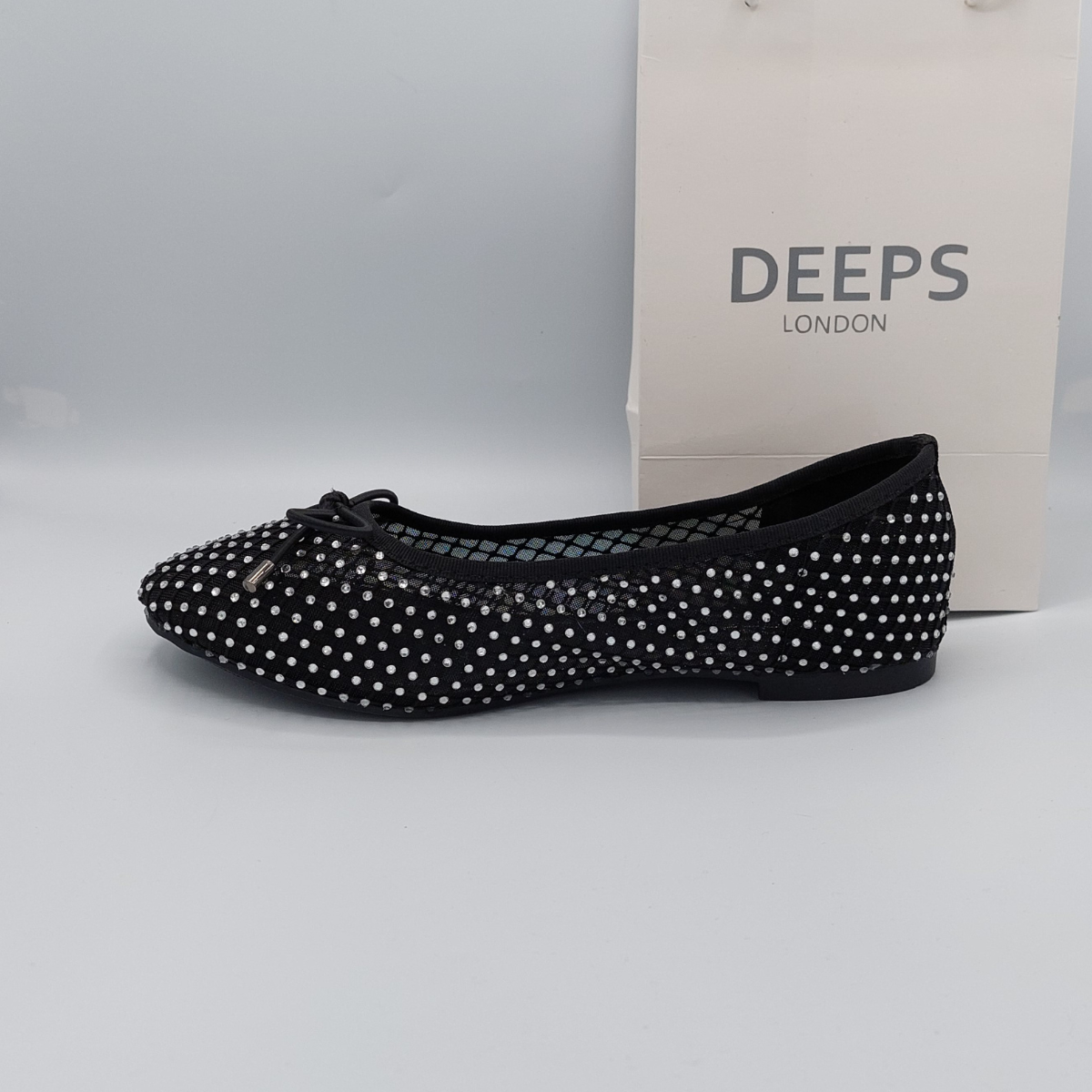 side profile black diamante ballet flat for women sparkle slip on sandals