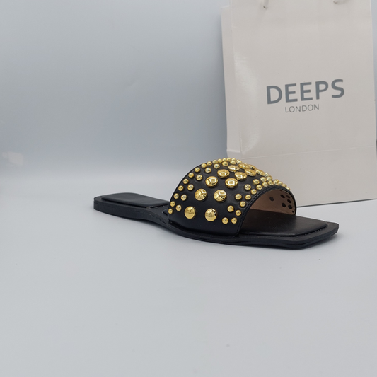 side profile black stud embellishment flats for women evening wear gladiator style deeps London