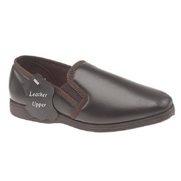 HADLEY MEN'S SLIP ON GUSSET GENUINE LEATHER SLIPPERS WITH RUBBER SOLE