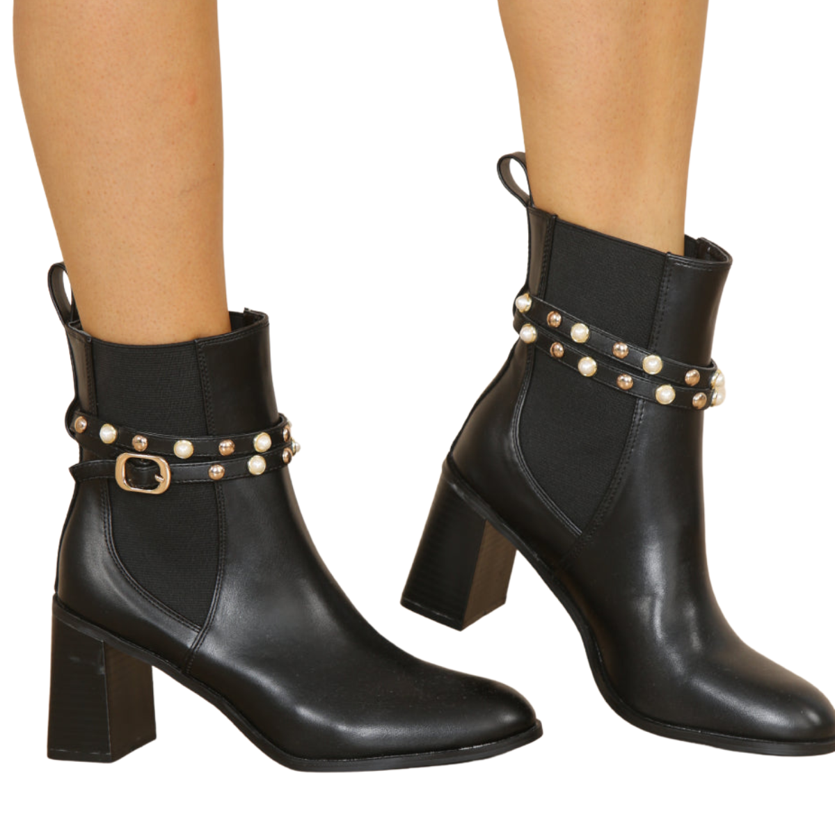 HOVIE ANKLE HIGH CHELSEA BLACK BOOTS WITH BLOCK HEEL