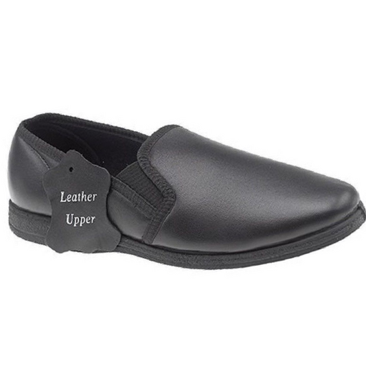 HADLEY MEN'S SLIP ON GUSSET GENUINE LEATHER SLIPPERS WITH RUBBER SOLE