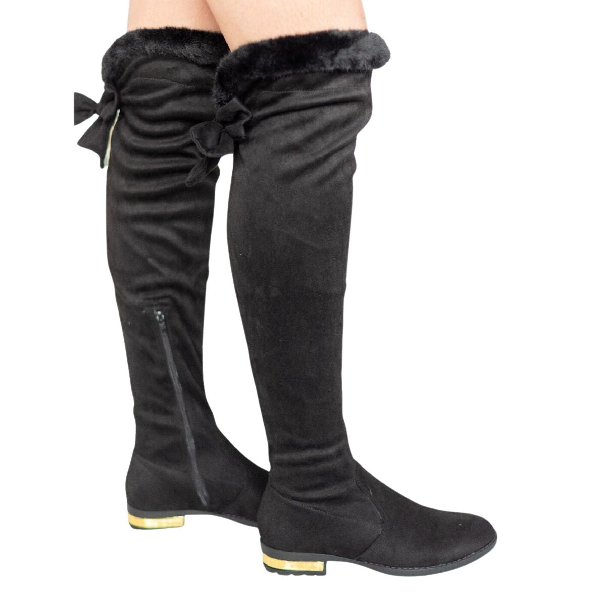 IVY WOMEN'S BLACK SUEDE OVER THE KNEE FUR BOOTS