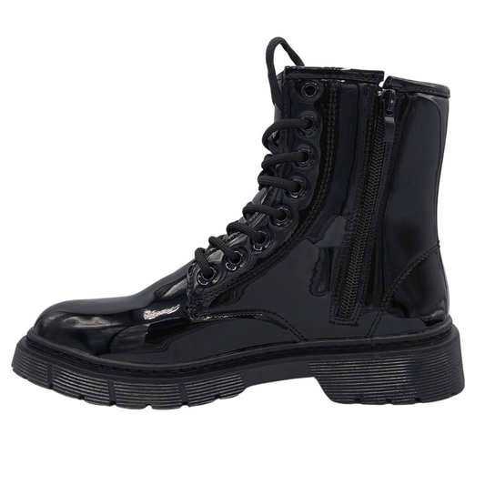 KATHRIN BLACK FAUX PATENT LEATHER SHORT BOOT