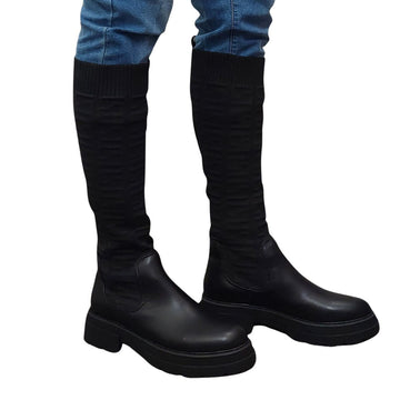 UNHOLY CHUNKY PLATFORM KNITTED BLACK SOCK BOOTS