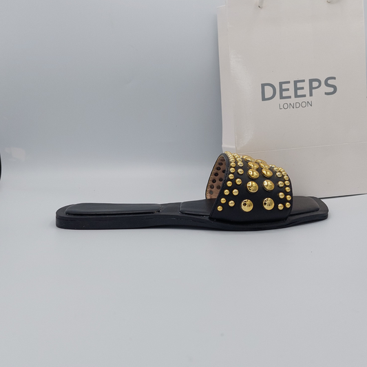 side profile black stud flats for women party wear