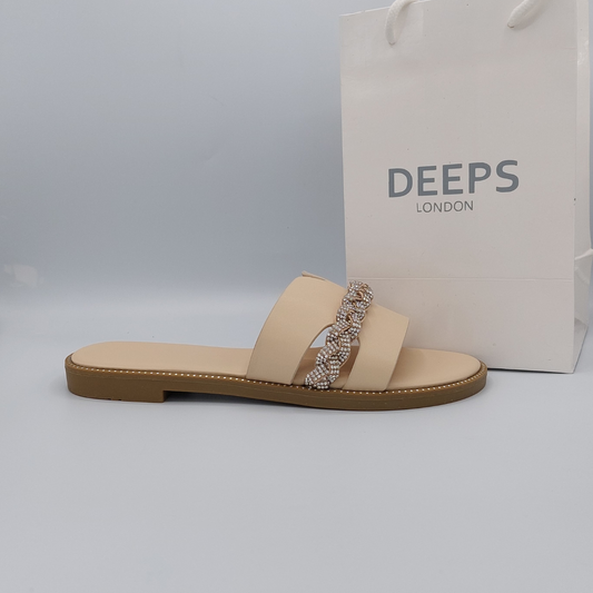 side profile nude diamante flats for women party wear