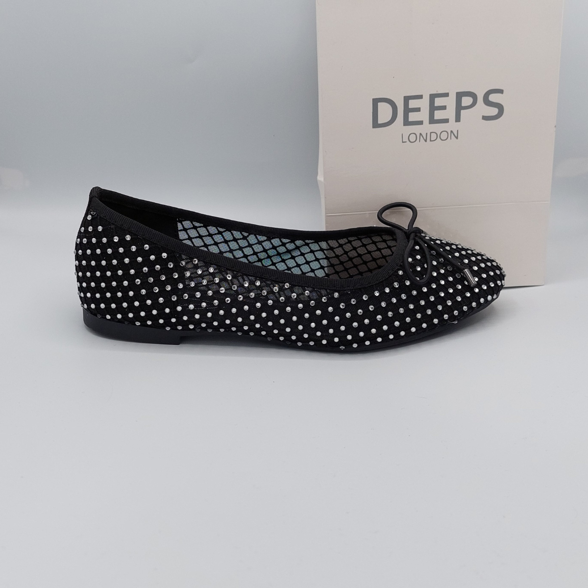 side profile black diamante ballet flat shoes for women