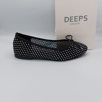 side profile black diamante ballet flat shoes for women