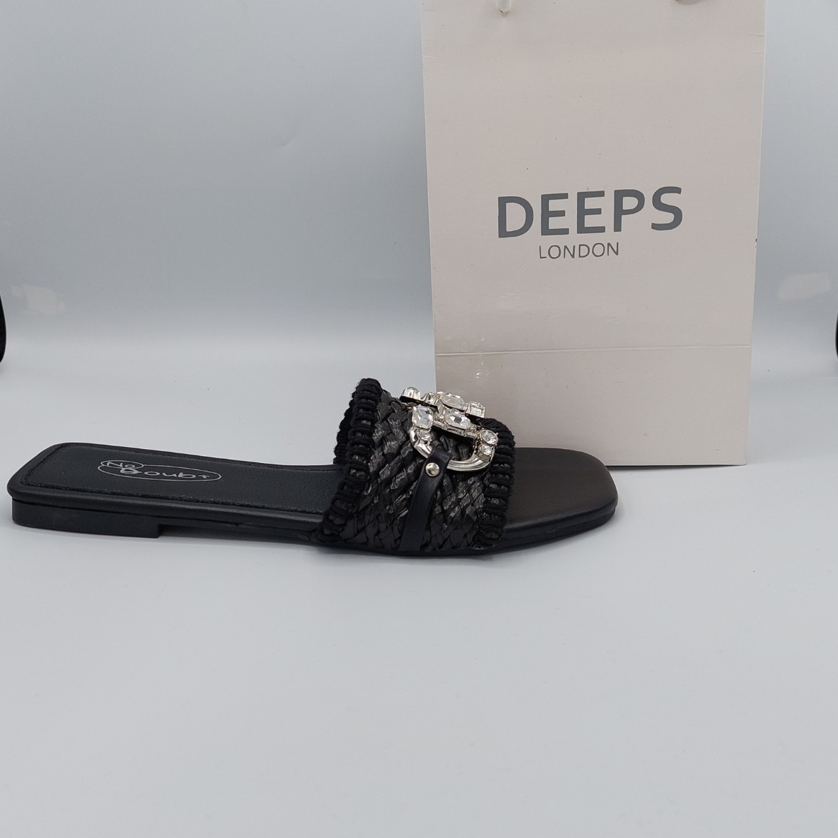 side profile black diamante flats for women party wear