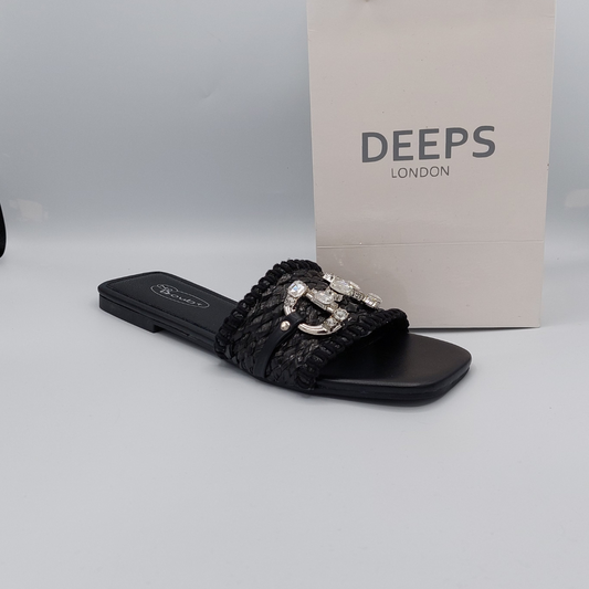 side profile black diamante flats for women evening wear