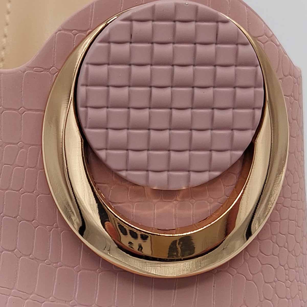 Close-up of the open toe and block heel on women's breezy mules in pink, highlighting their comfortable and casual features from DeepsLondon.