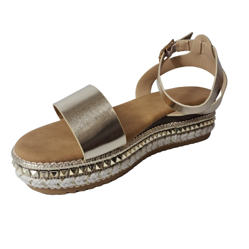 Front view of women's espadrille flatform sandals in black, stylish summer wedges from DeepsLondon in London.