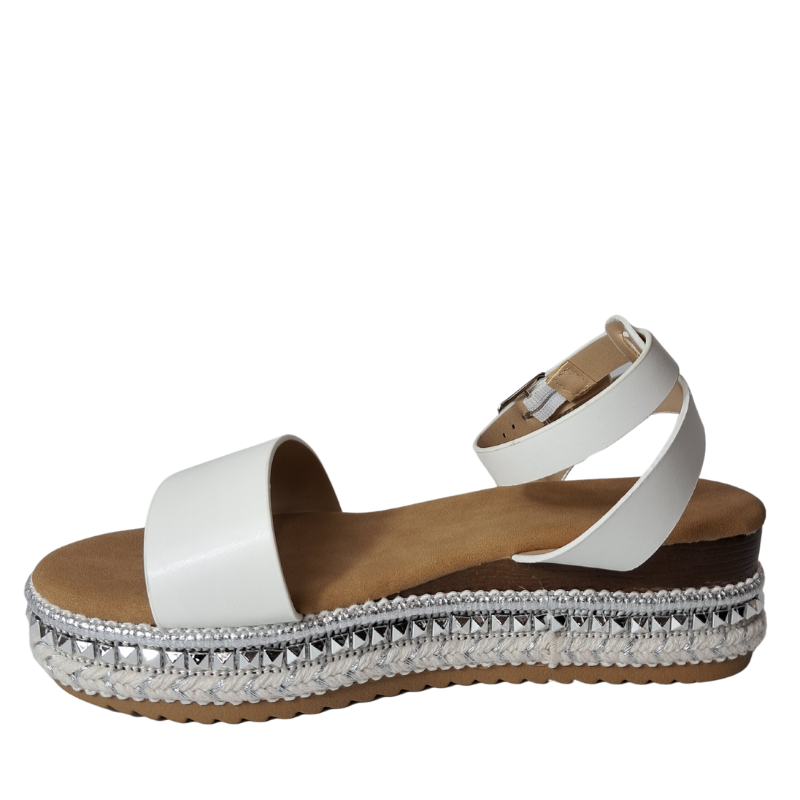 Other Side view of women's espadrille flatform sandals in white showcasing the wedge and strap details, stylish summer footwear from DeepsLondon in London.