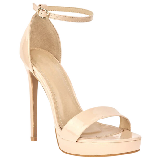 Side profile of GINSEN platform stiletto sandals, showcasing the high heel and delicate strap detailing for London fashion.