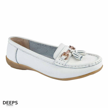 NAUTICAL WOMEN'S SLIP ON CASUAL LEATHER LOAFER/MOCASSIN/BOAT SHOES WITH TASSELS