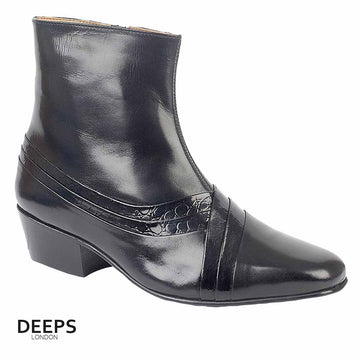 MEMPHIS - MEN'S CUBAN HEEL FORMAL CASUAL PARTY WEDDING LEATHER BOOTS WITH SIDE ZIP BLACK