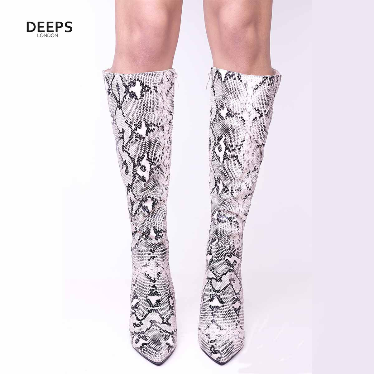 Black Croc Knee High Flat Boots - Reginna main image 1