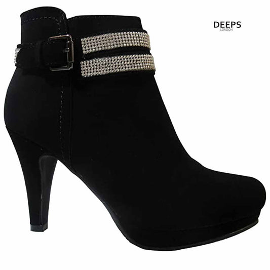 FRANZ WOMENS ANKLE HIGH BOOTS WITH DIAMANTE STRAP HEEL