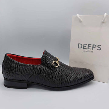 SANSON MENS CROC PATENT SHINY SLIP ON MOCCASIN LOAFERS WITH GOLD BUCKLE AND LEATHER LINING