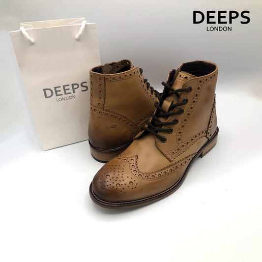 GATSBY BOOTS LONDON BROGUES TAN LEATHER-BROWN TWEED