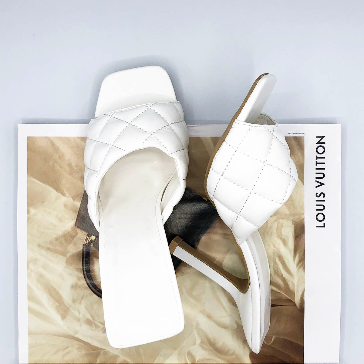 FLORENCE - QUILTED STRAP MULES SANDAL WHITE - DEEPSFOOTWEAR