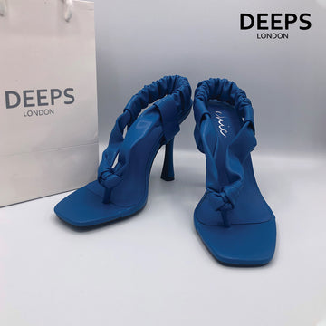 JULIA KNOT RUCHED STRAP PADDED HEELS BLUE
