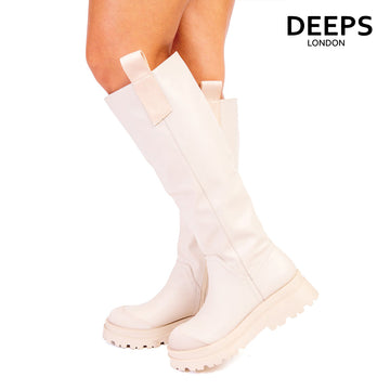 SIA CHUNKY SOLE WELLY BOOTS CREAM
