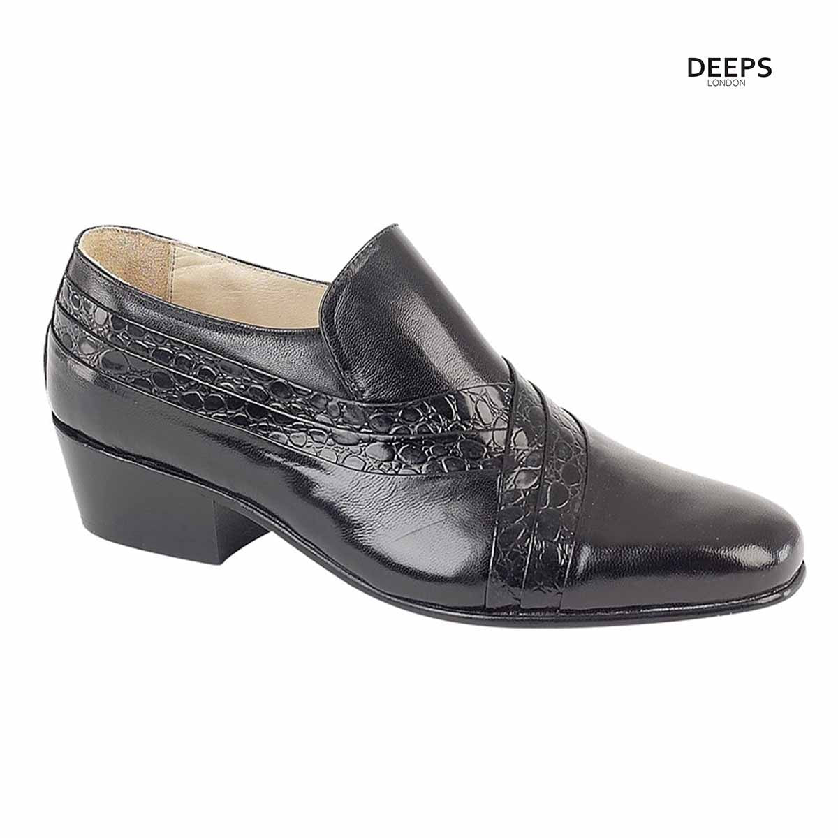 CANOR - MEN'S CUBAN HEEL FORMAL CASUAL PARTY WEDDING LEATHER SHOES BLACK